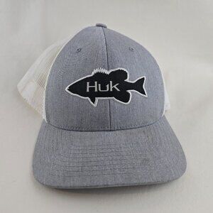 Huk Fishing Trucker Hat Mens Gray White Mesh Snapback Cap One Size Outdoors Disc